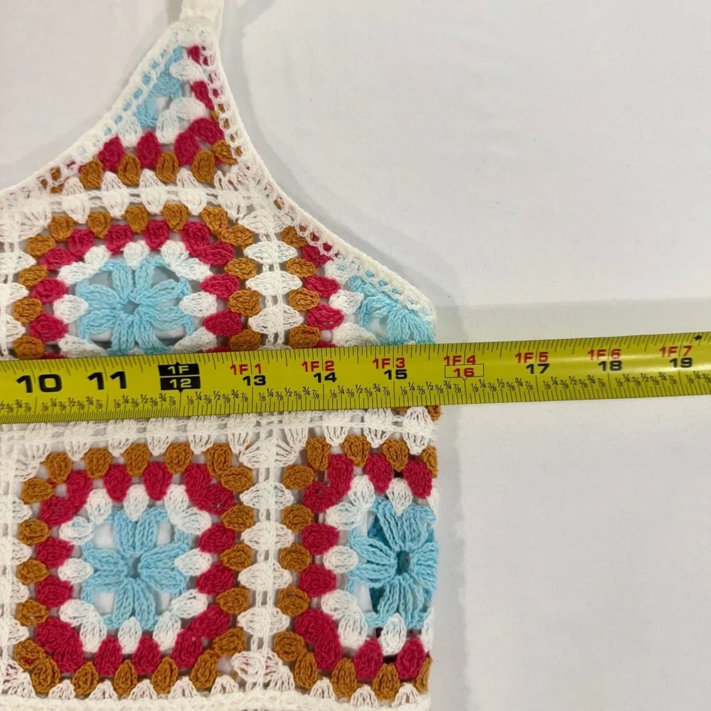 Willow & Wind Granny Square Crochet Mini Dress Women XS Multi Color Boho Folk